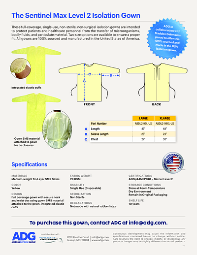 Cover of the Sentinel Max Level 2 Isolation Gown brochure